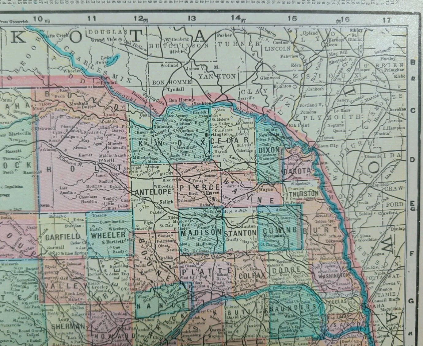 Vintage 1902 NEBRASKA Map 14″x11″ Old Antique Original HASTINGS GRAND ISLAND NE