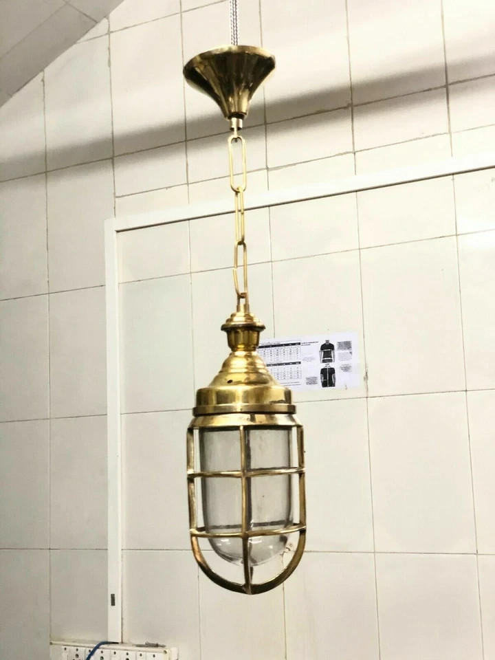 Nautical Passageway Bulkhead Brass Hanging New Cargo Light With Copper Shade