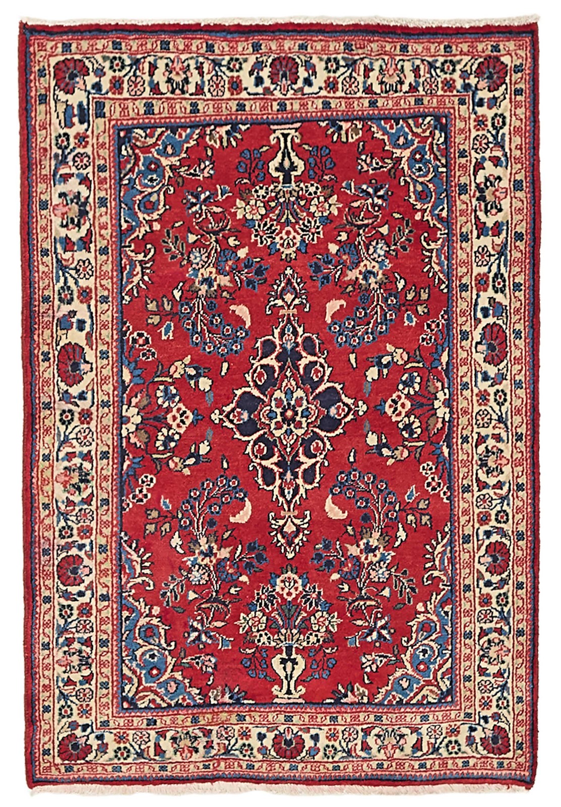 Vintage Hand-Knotted Carpet 3’5″ x 5’1″ Traditional Oriental Wool Area Rug