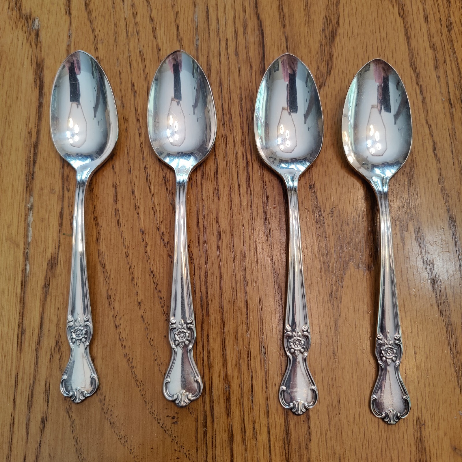 Vintage Old Company Plate Signature Rose Teaspoons 6″ – Set of 4 – No Monogram