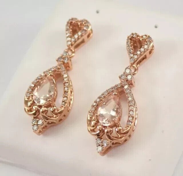 2Ct Pear Cut Simulated Morganite Women Drop/Dangle Earrings 14K Rose Gold Plated