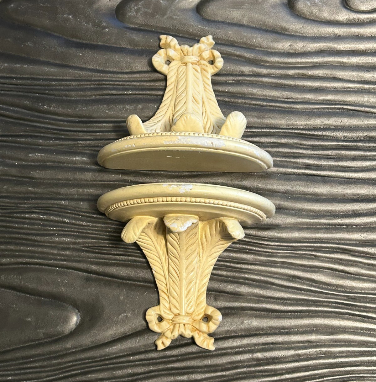 Pair Vintage PLASTER CHALKWARE CORBELS Wall Sconces Shelves Acanthus Rococo 7″