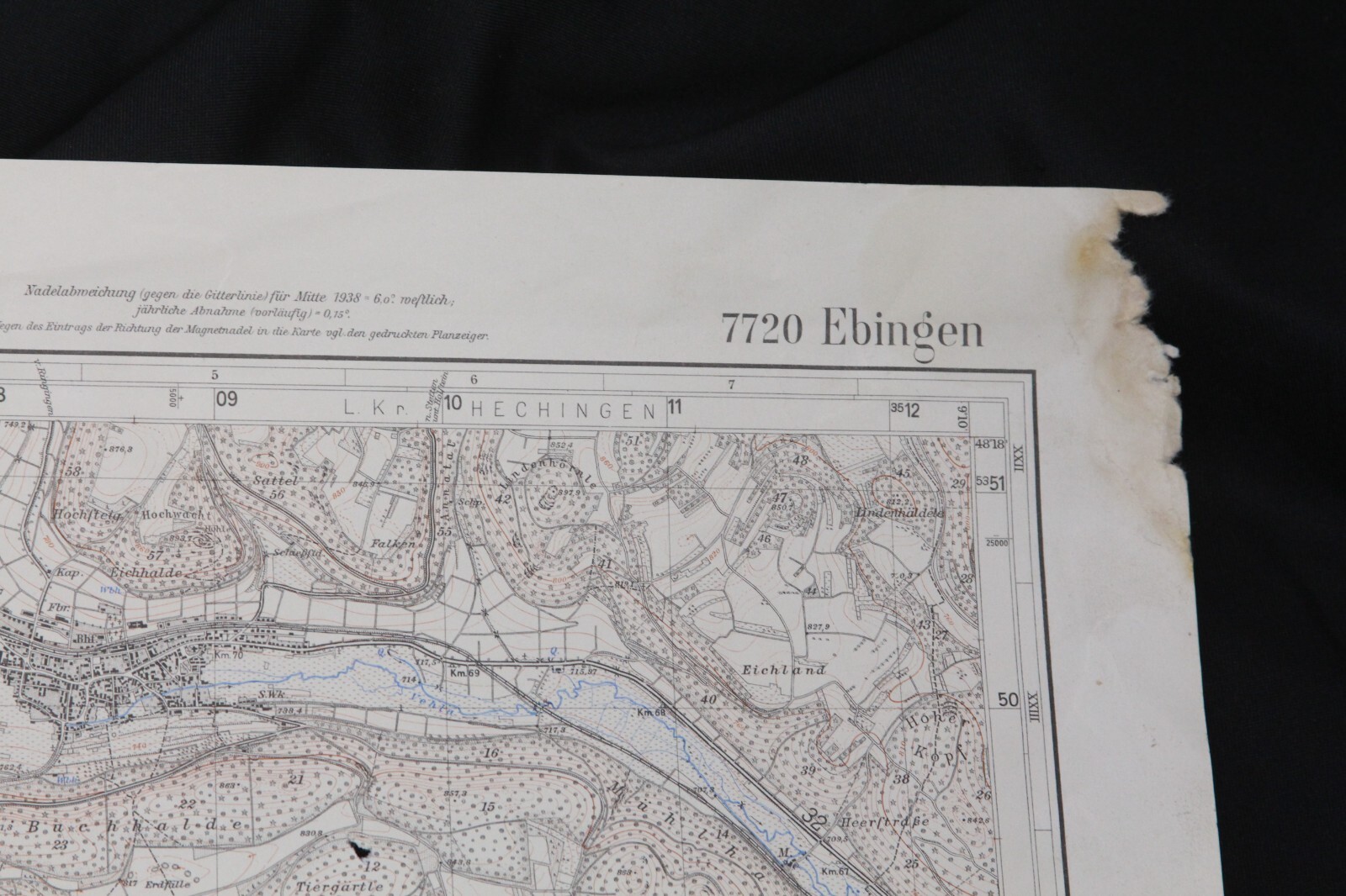 Ebinger Germany 1934 Geological Topographic Map 22.5″ x 22″ 57cm x 55cm