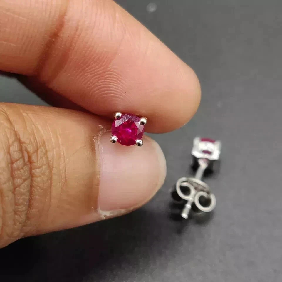 0.50ct Round Cut Lab Created Pink Ruby Stud Earrings 14K White Gold Plated