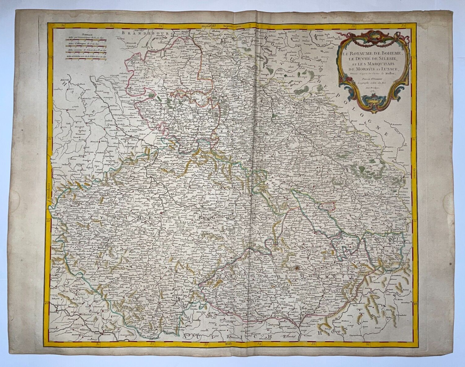 BOHEMIA SILESIA MORAVIA 1751 ROBERT DE VAUGONDY LARGE ANTIQUE MAP 18TH CENTURY
