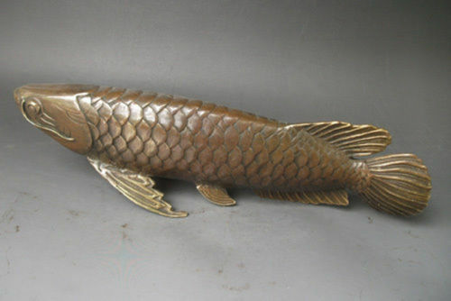 Long 26CM Antique Rare, Chinese Bronze Carved statue ‘ Fish every year ‘ Lucky
