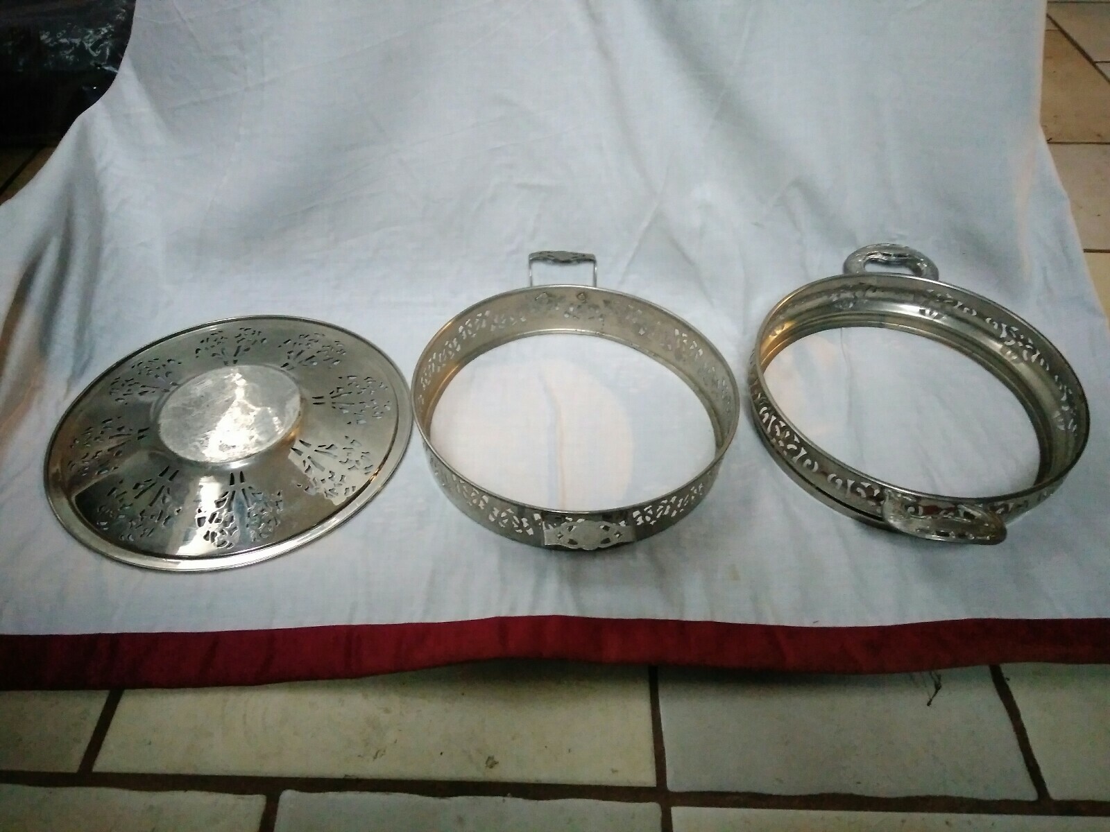Vintage Silver Plate Round Casserole Dish Holder Serving Tray Brooklyn NY lot 3