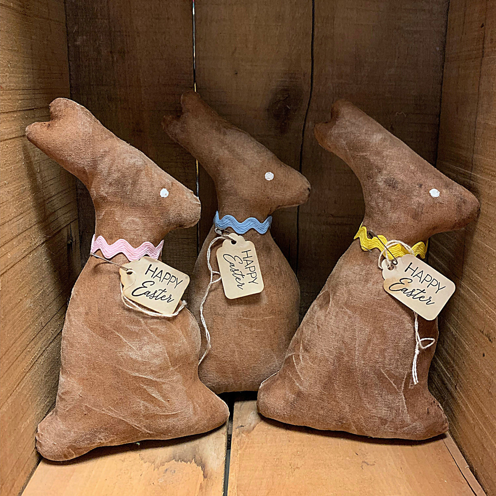 Primitive Fabric Chocolate Rabbit Bunny Easter Spring with Handmade Tag