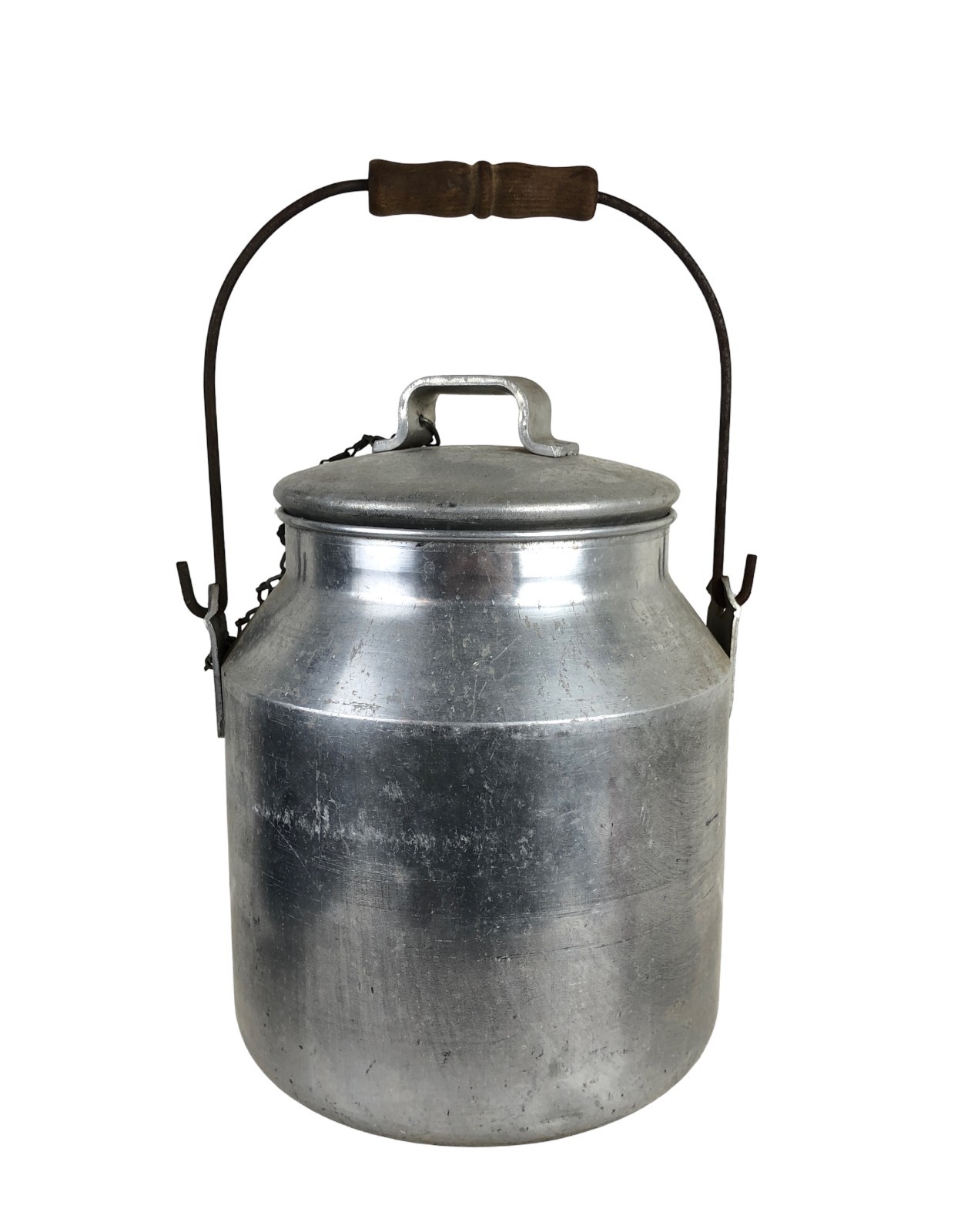 USN Nicro Aluminum Cream Pail Wooden Handle WWII Era Bucket 12 x 8 x 8″