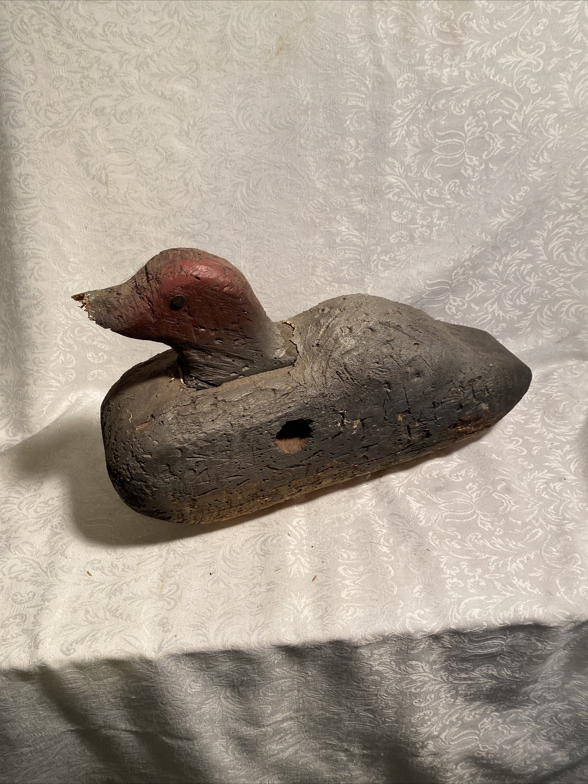 Antique DUCK DECOY Handcarved Weighs 9lb Signed Stan Nuzum Primitive 16” Long