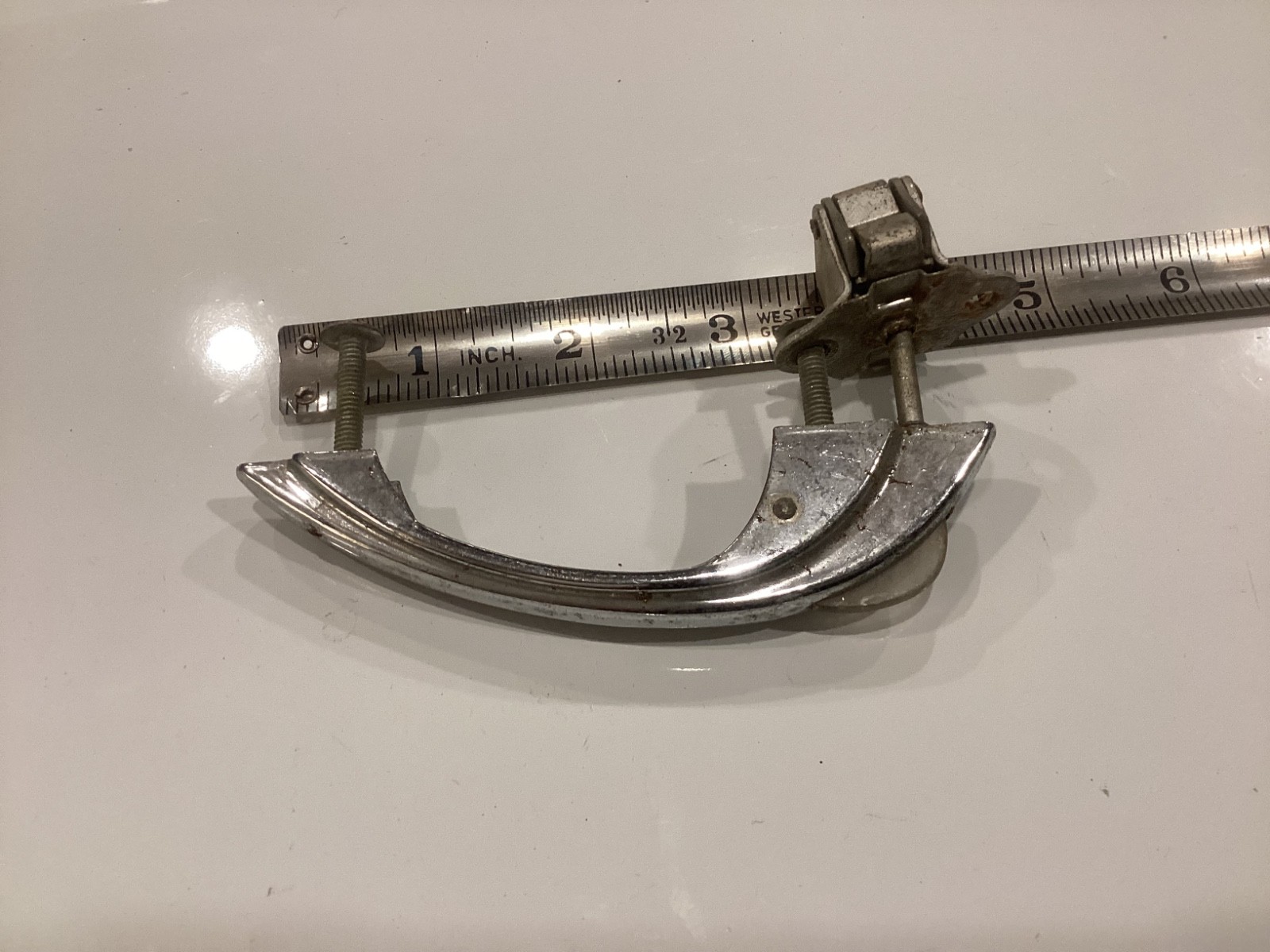Vintage Antique 1930s 1940s Art Deco Kitchen Cabinet Drawer Pull Handle Chrome