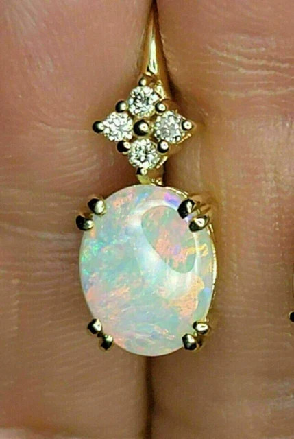 4Ct Oval Cut Fire Opal & Diamond Drop & Dangle Earrings 14k Yellow Gold Finish