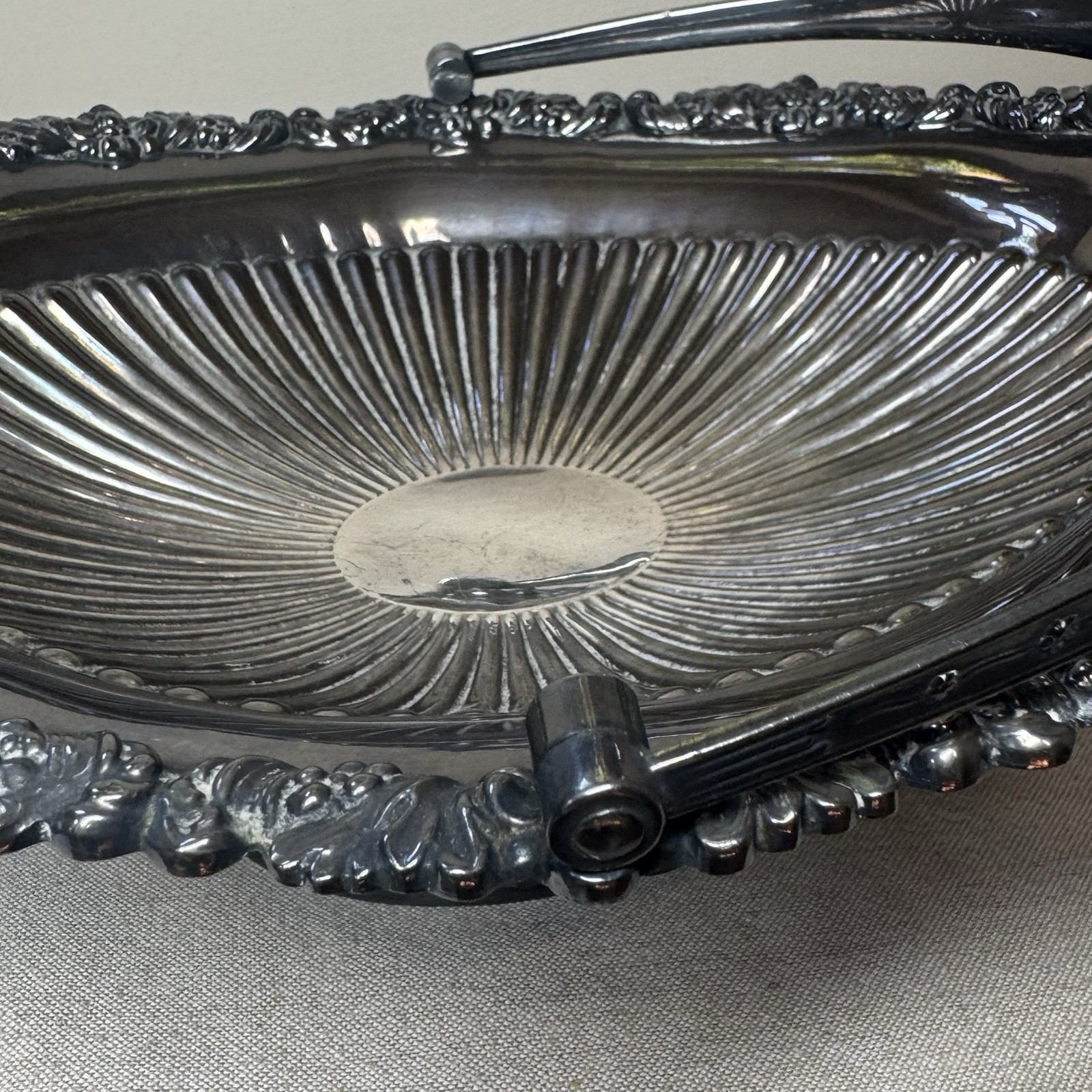 Antique EPNS Silver Plated Swing Handle Fruit Basket Bon Bon Bowl Monogram N