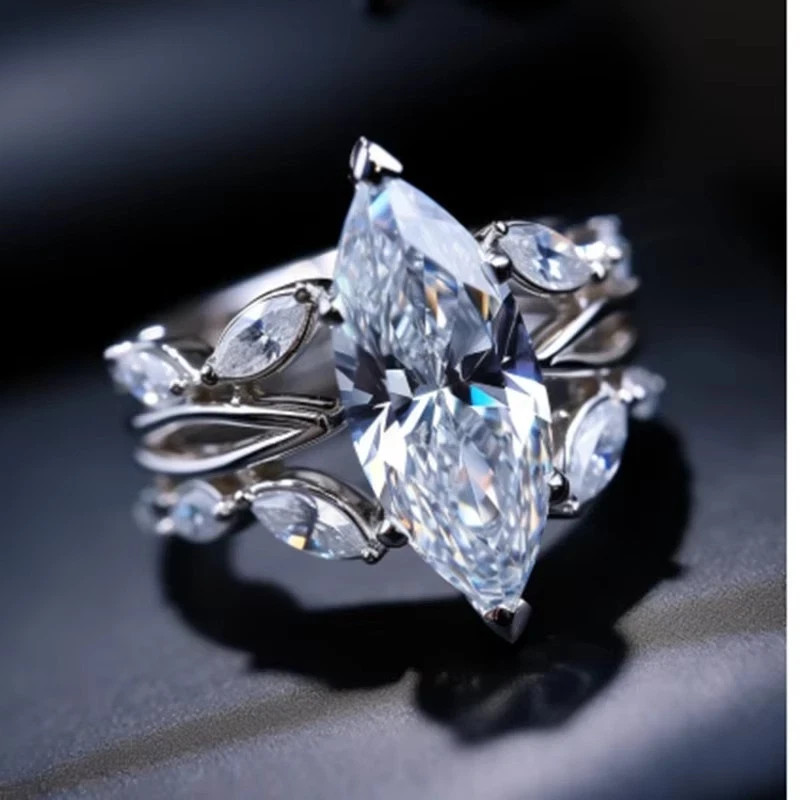 2.30CT Marquise Lab Created Diamond Engagement Gift Ring 14K White Gold Plated