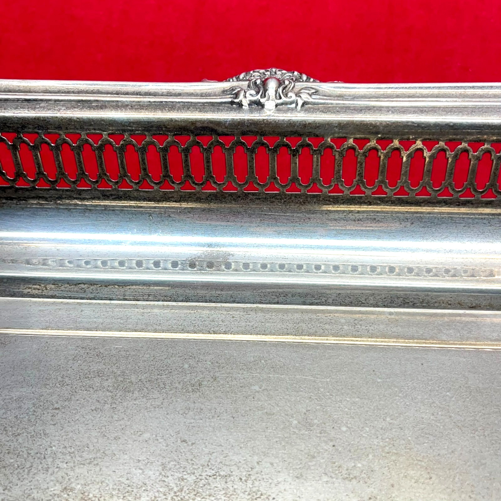 VTG 19″ Tarnished Silver Plated Rectangular Butler Serving Tray Pierced Gallery