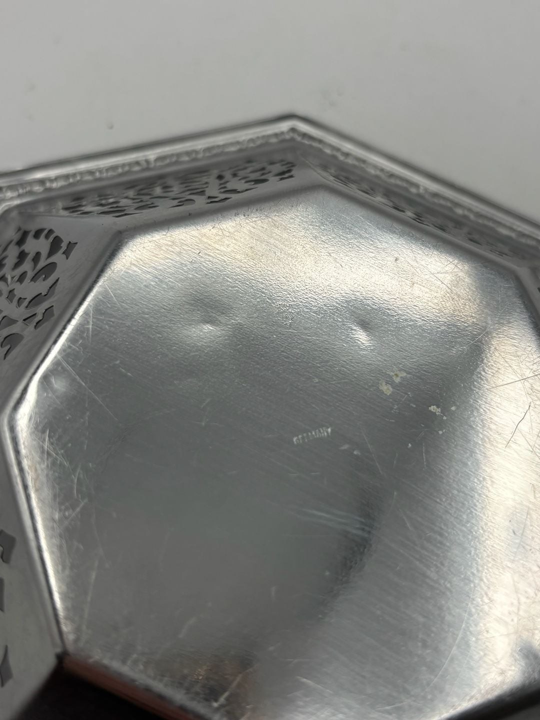 Vintage Octagonal Silver-Plated Pierced Decorative Bowl Made in Germany