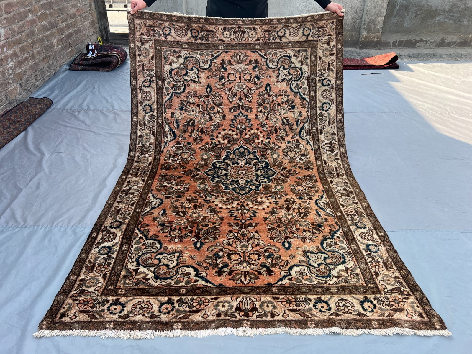 4’9×7’1 Vintage Turkish Inspired Hand Knotted Rug Terracotta Faded Bedroom Rug