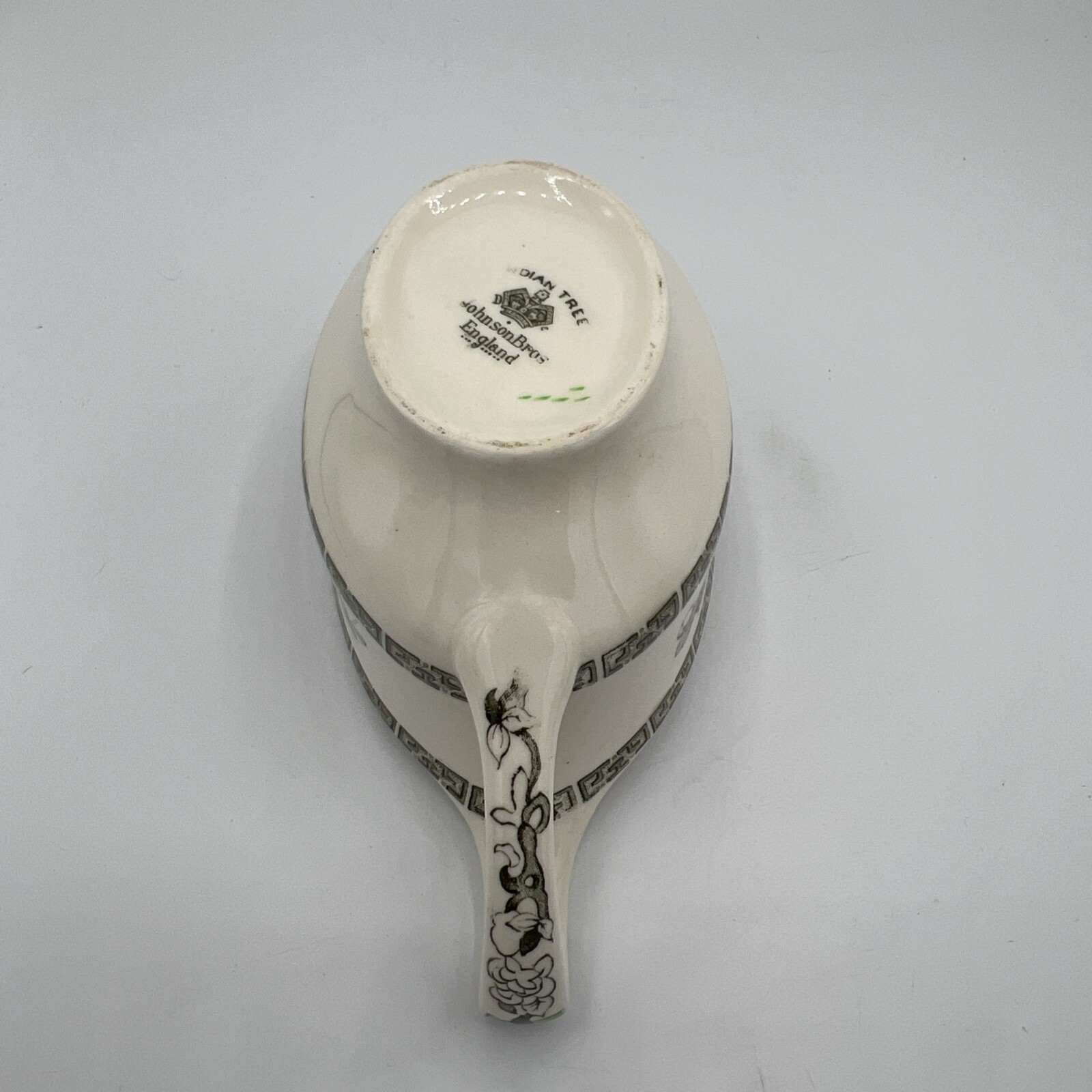 Vintage Johnson Bros. England Indian Tree Gravy Boat Green Key Off White 8.5×3.5