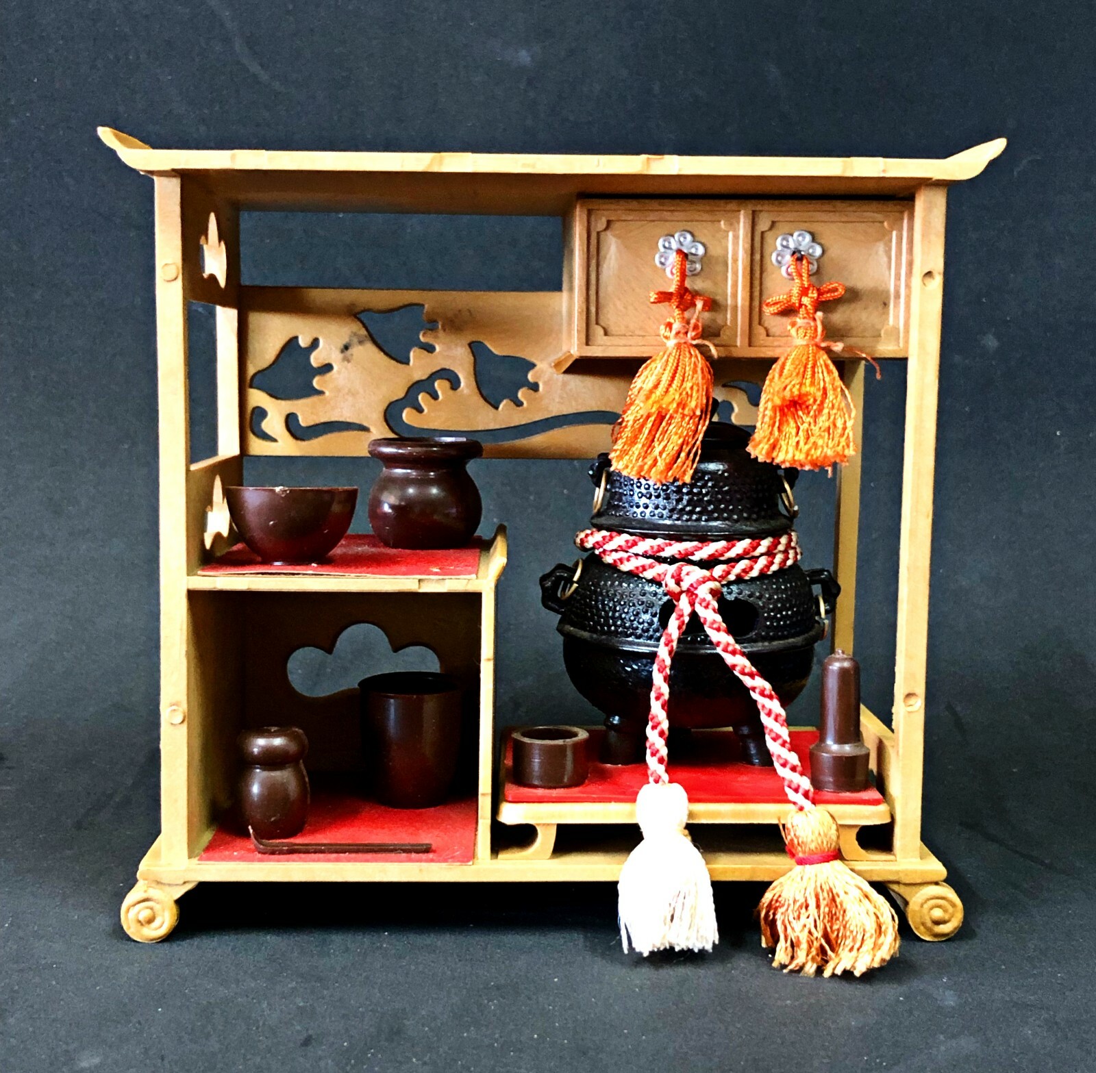 Japanese Hina Doll Tea Ceremony Set Vtg Dollhouse Chadougu Furniture Display T4