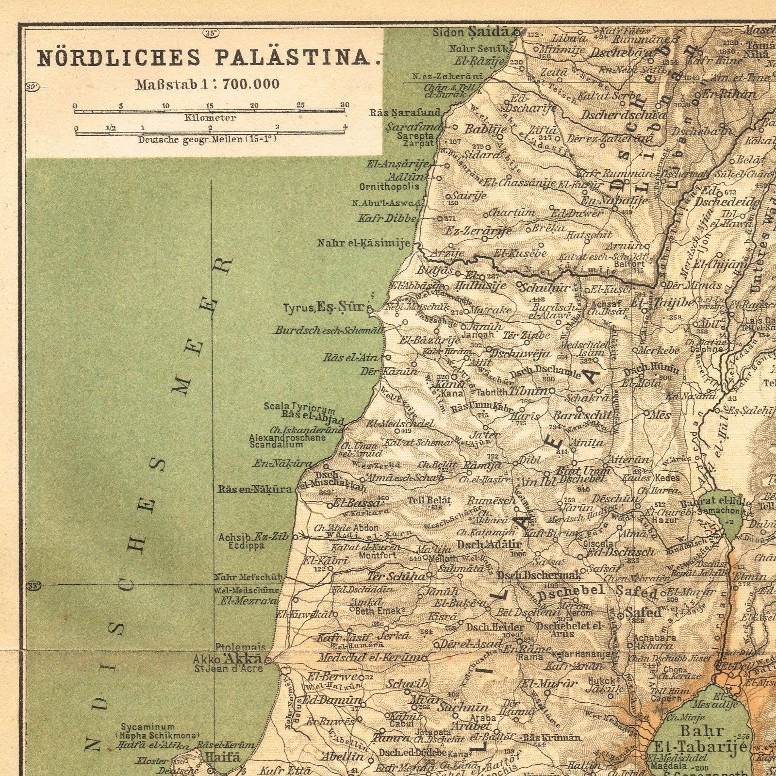 PALESTINE Northern فِلَسْطِينَ‎ LEBANON 1891 ORIGINAL map Judea יְהוּדָה Israel