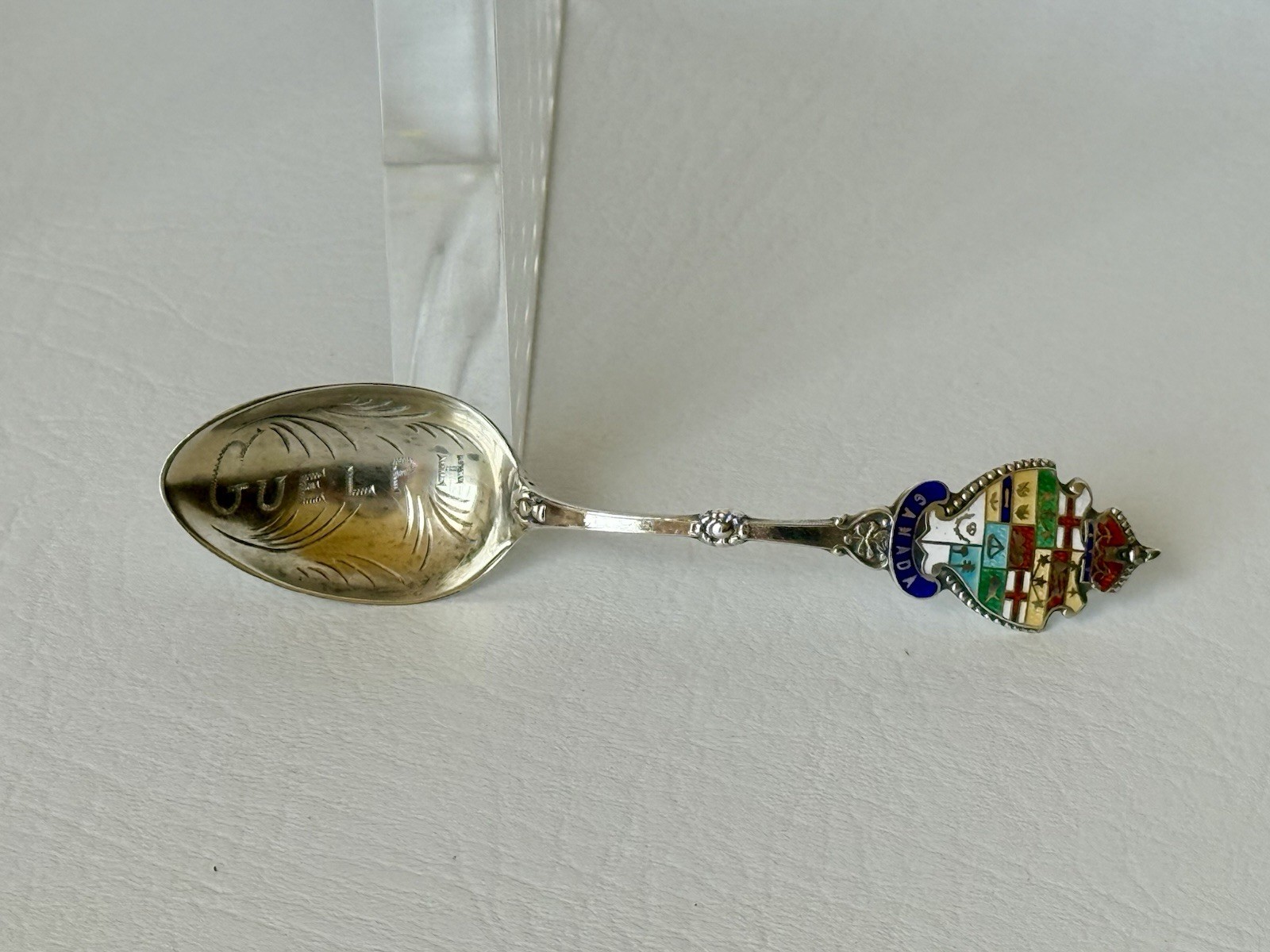 Antique GUELPH Ontario Canada Cloisonné Enameled Souvenir Spoon Sterling Silver