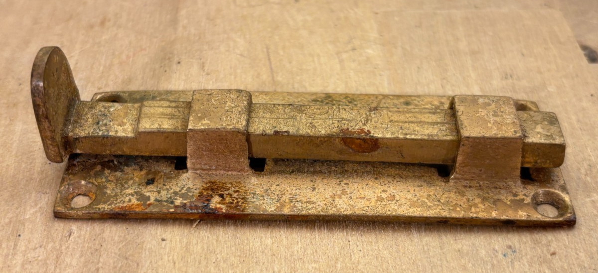 Vintage Solid Brass Surface Bolt Door Latch, Salvage
