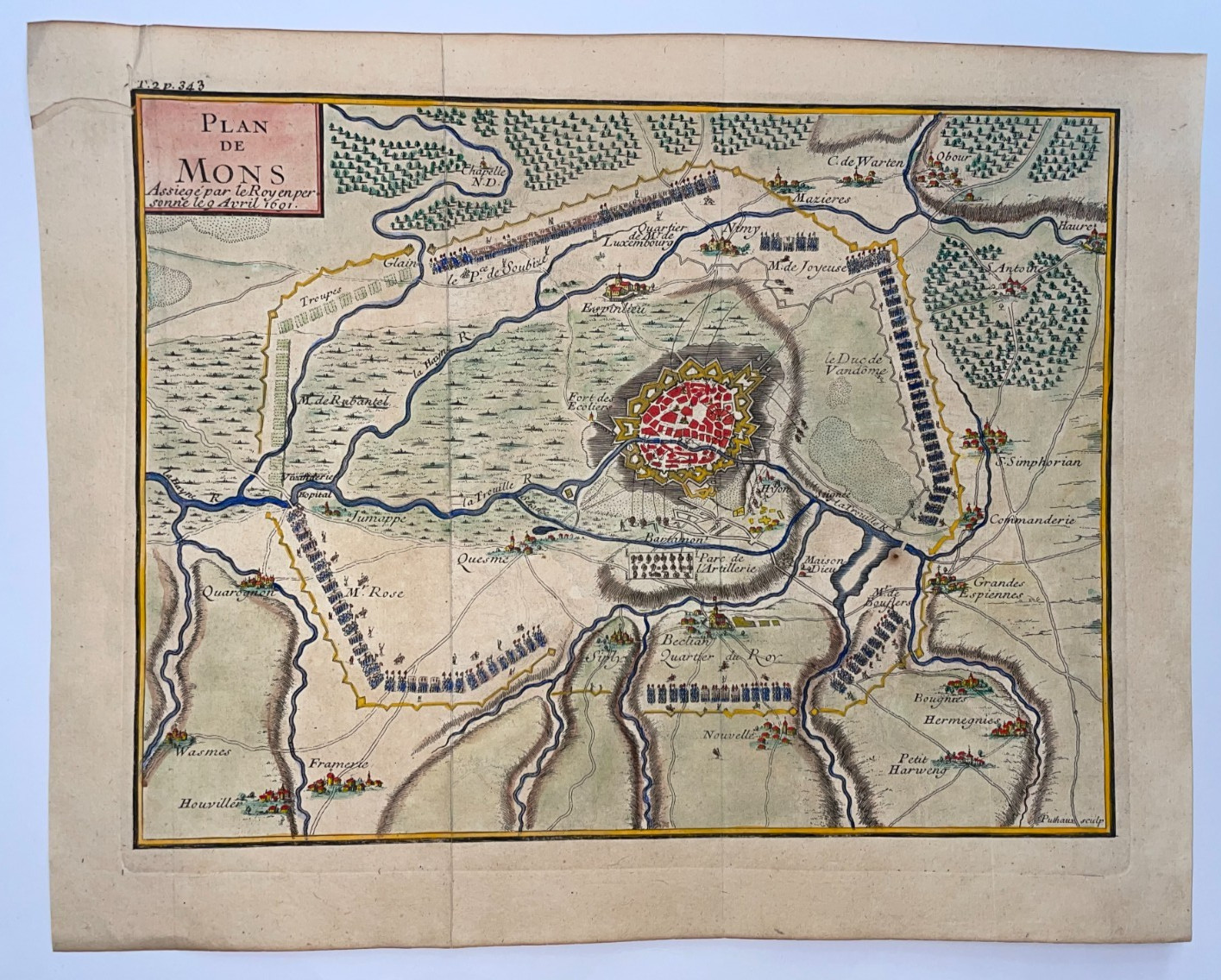 MONS BELGIUM c. 1710 NICOLAS DE FER NICE ANTIQUE CITY MAP 18TH CENTURY