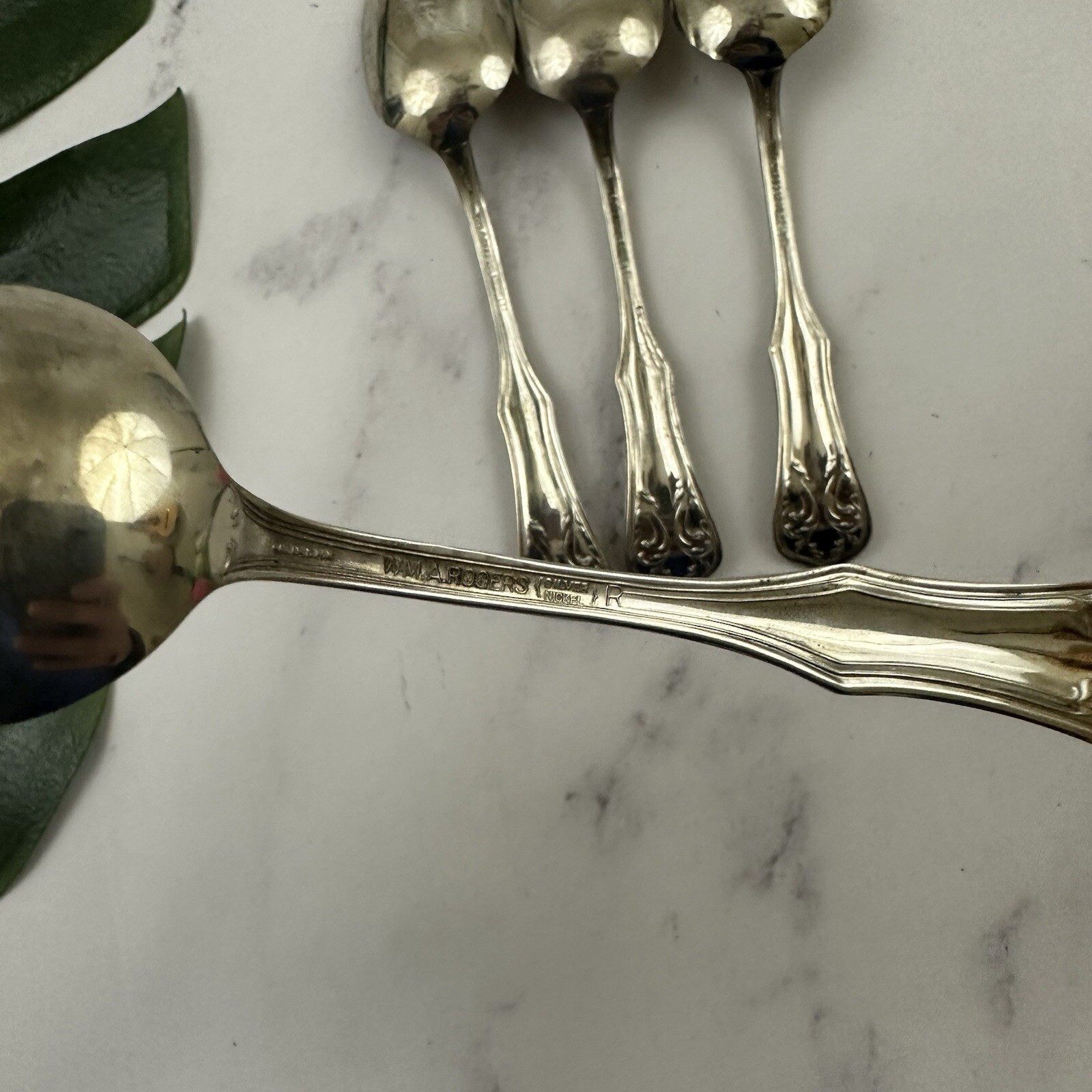 WM Roger Silver Nickel Silverware Flatware Lot of 4 Tablespoon Floral Pattern