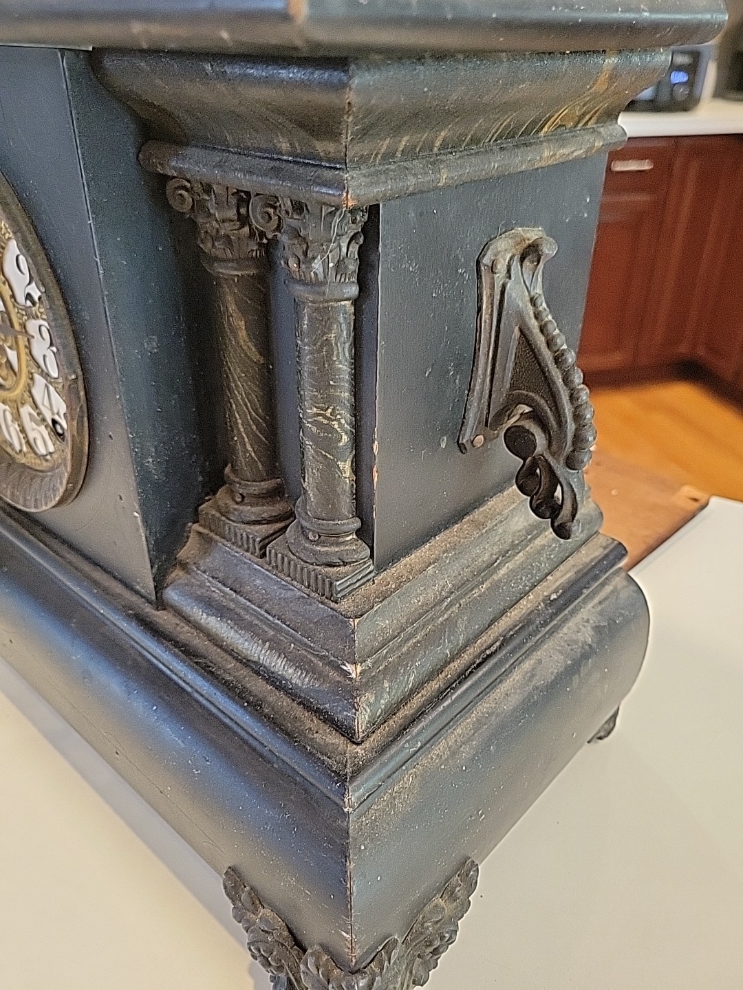 Antique Ebonized 4 Column Adamantine Mantle Clock – Parts or Repair – as found