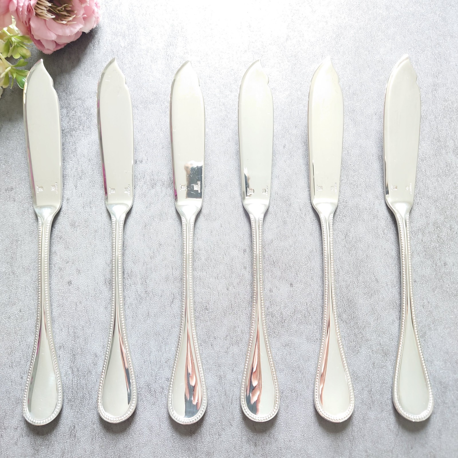 Christofle Perles 6pcs Silverplate Flatware Fish Knife Excellent