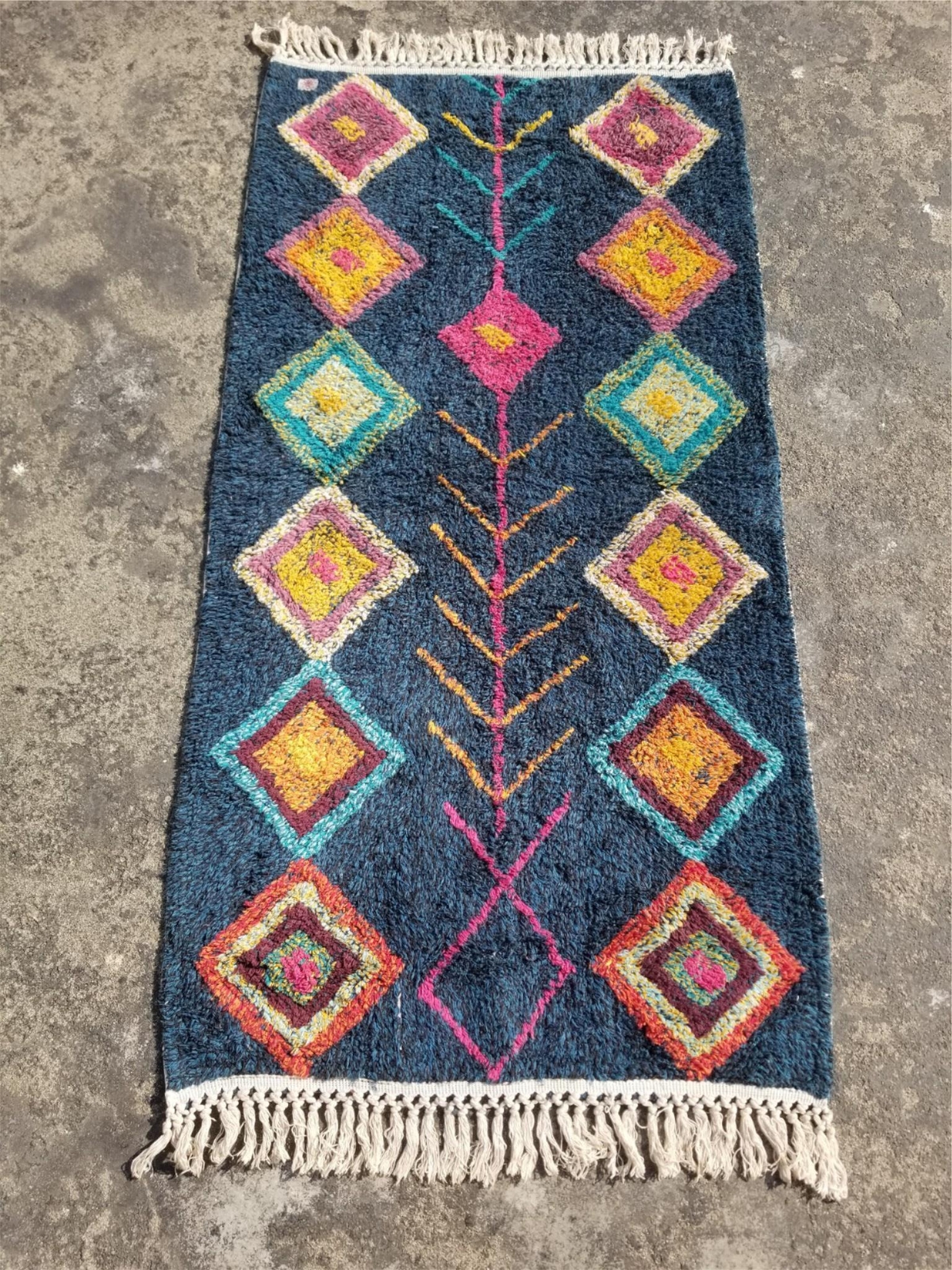 Vintage Handmade Latch Hook Moroccan Wool Multicolor Rug 57×28 inches
