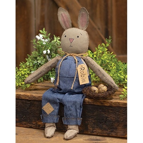 New Easter Primitive BROWN BUNNY DOLL WITH EGG NEST Figure