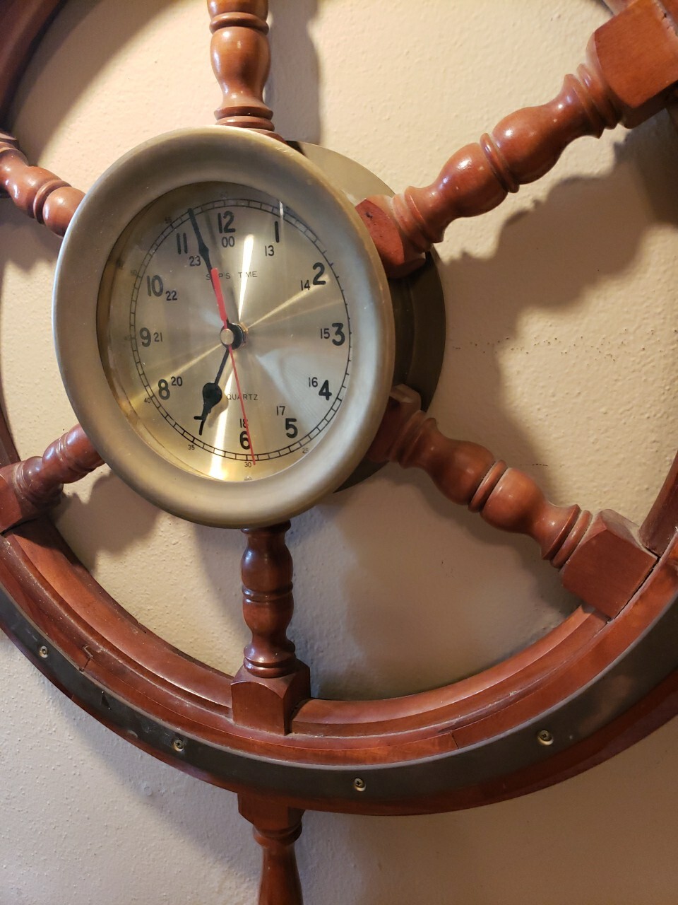 Vintage Brass “Ship’s Time” Wall Clock – Ship’s Wheel 30″ Diameter