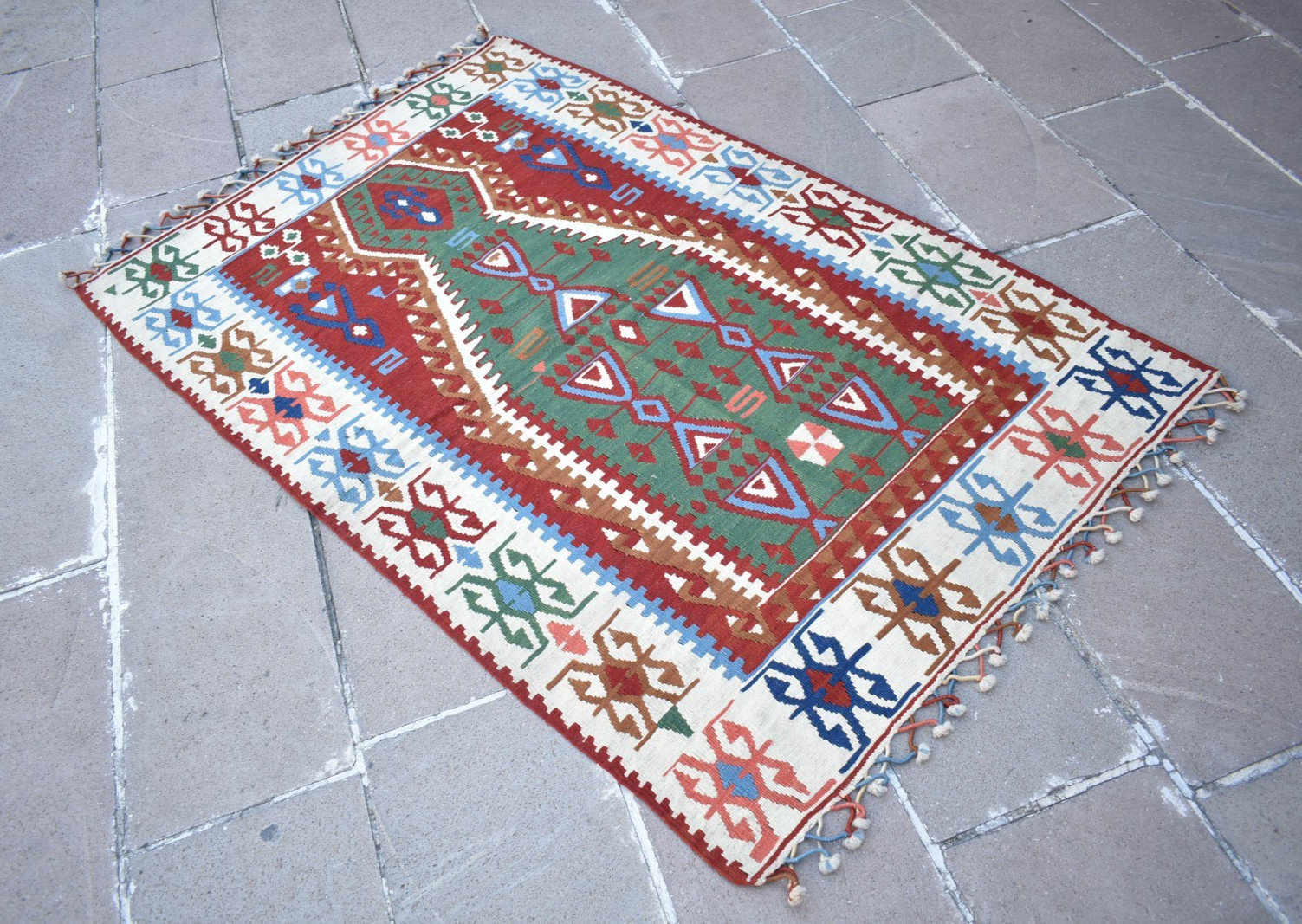 Turkish Rug 45” x 69” Flat Woven Kayseri Prayer Rug Home Decor Wool Area Rug