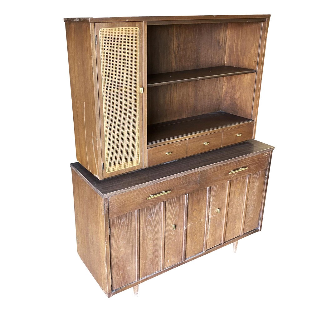 Mid-Century Danish Design Walnut Buffet Dry Bar w/ Hutch by Holman