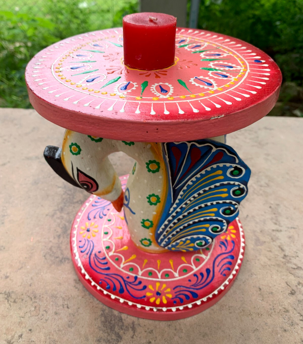 Wooden Peacock Bench Handmade Decorative Painted Stool Table Home Decor
