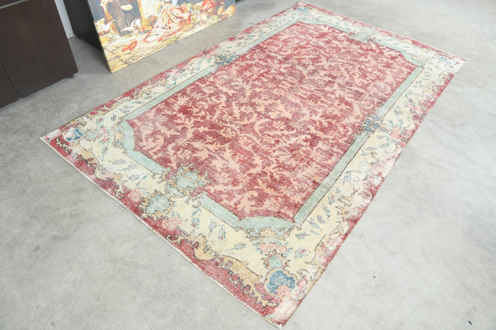 Vintage Turkish Rug 5×8 Hand-Knotted Oushak Area Rugs Boho Wool Carpet,1336