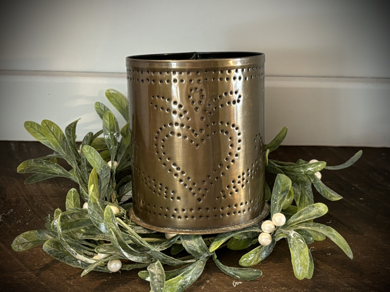 Punched Tin Metal Valentine’s Primitive Heart Design Candle Holder for Lg candle