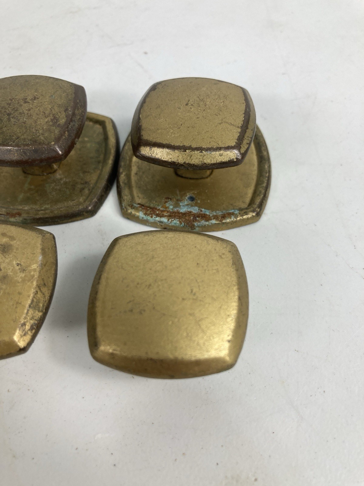 Vtg Gold Colored Square Drawer Knob Pulls Patina Lot of 8