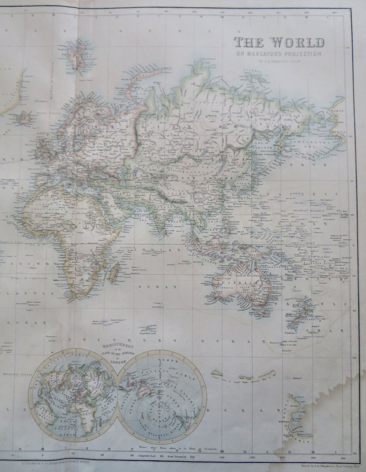 World Map Mormon Settlement Utah c. 1860 Fullarton large folio sheet map
