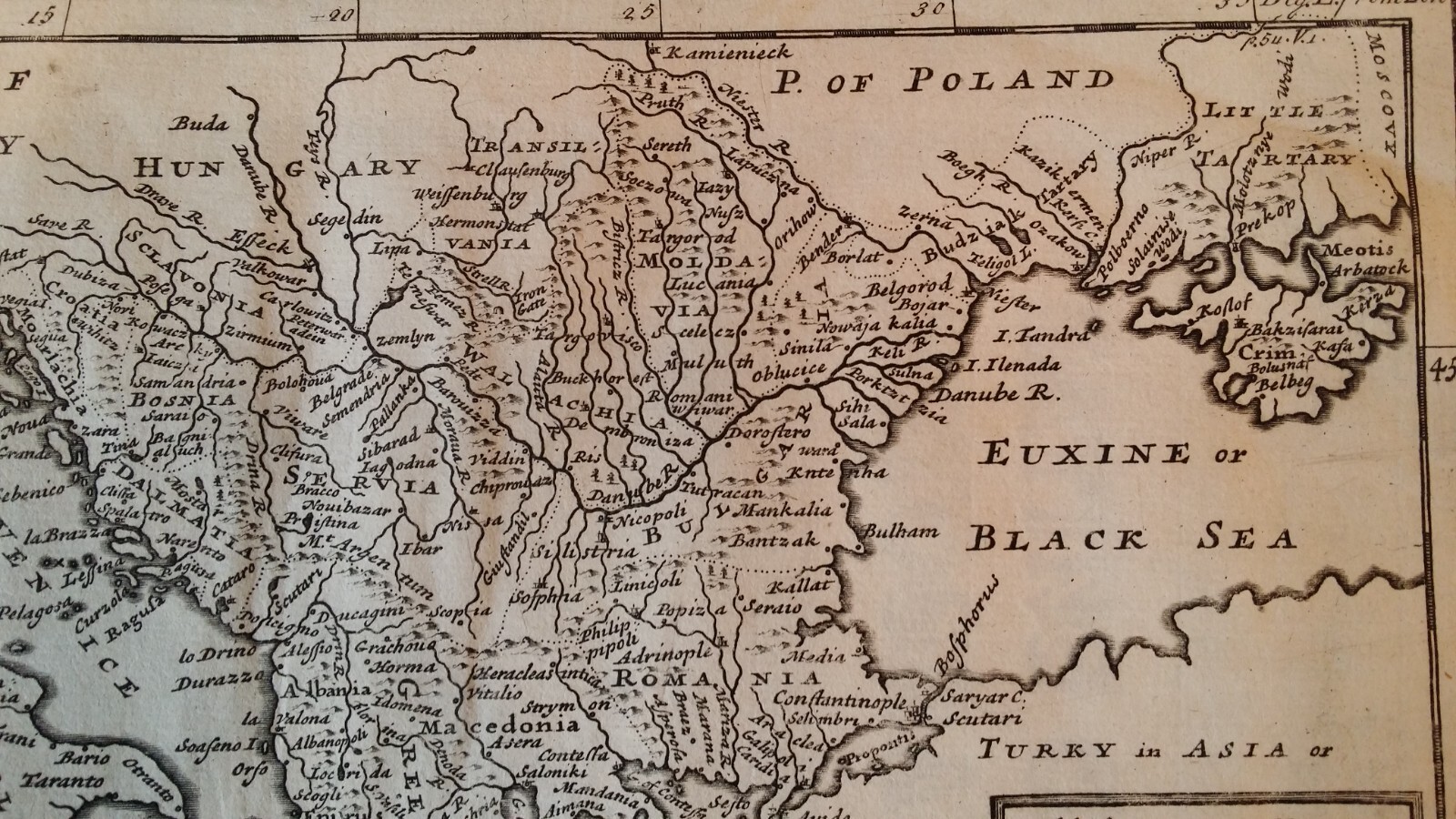 1732 ORIGINAL ANTIQUE COPPERPLATE MAP – TURKY IN EUROPE TURKEY – HERMAN MOLL