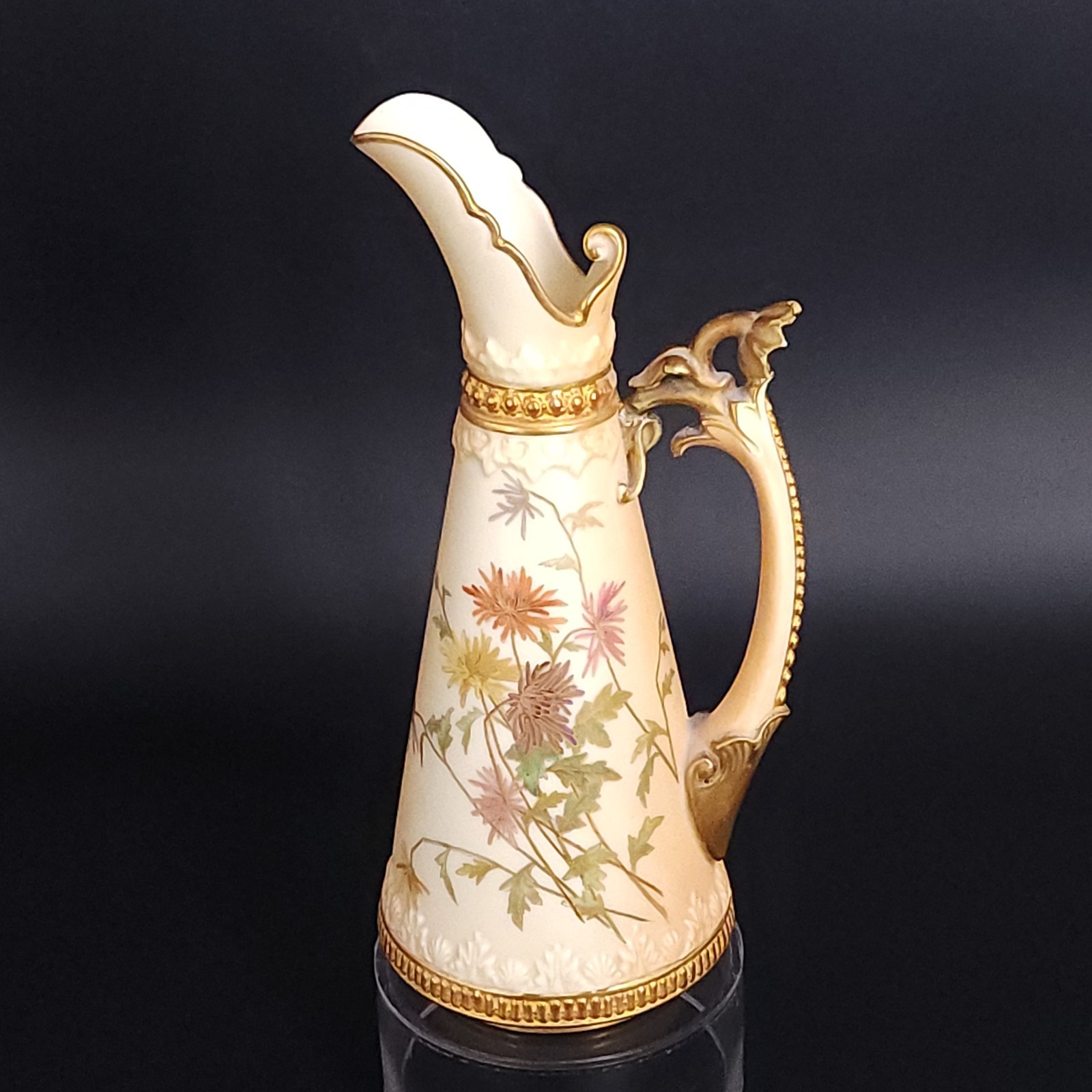 1890 Antique Royal Worcester Hand Painted Floral Jug Pitcher Ewer “a” Mark READ