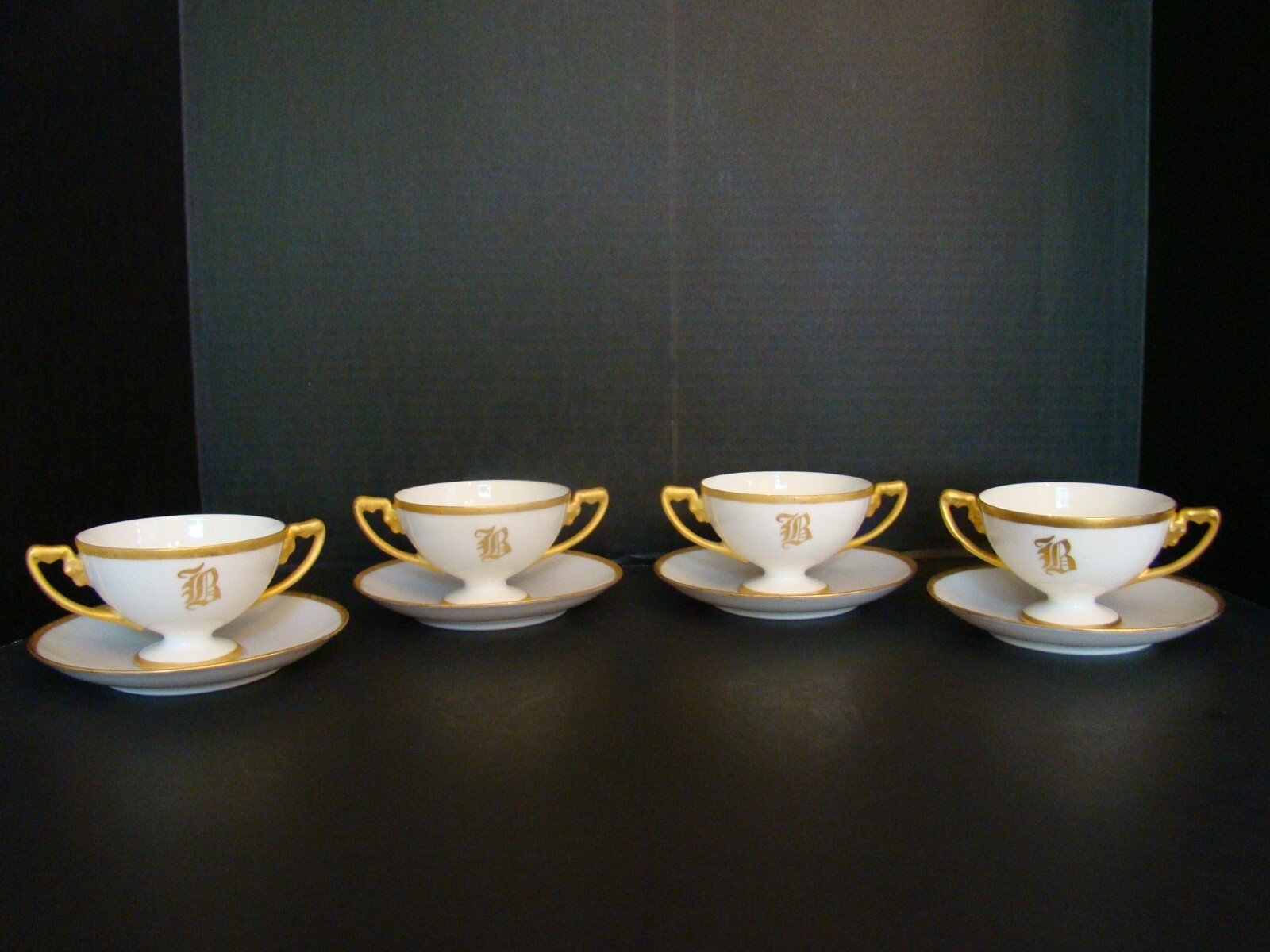 4 Hand Painted Rosenthal Consomme Cups/Saucers ca. 1914-15 “B” Monogram