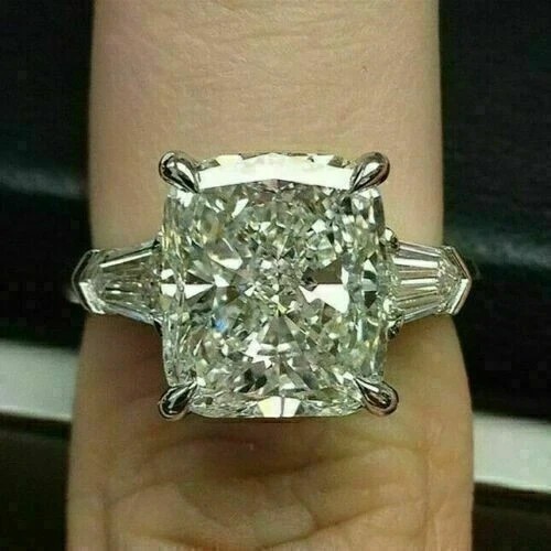 3Ct Cushion-Cut Lab Created Solitaire Engagement Ring 14K White Gold Plated