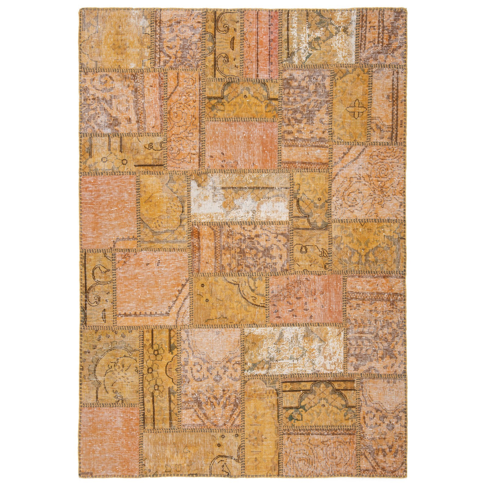 Patchwork 183×120 cm Hand Knotted Oriental Rug Vintage Carpet Yellow