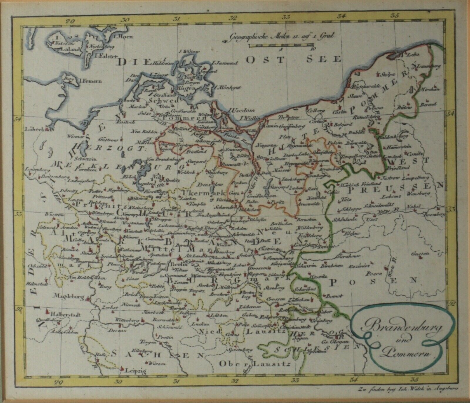 Johann Walch (1757-1815) 1812 Brandenburg und Pommern Engraved Map hand colored