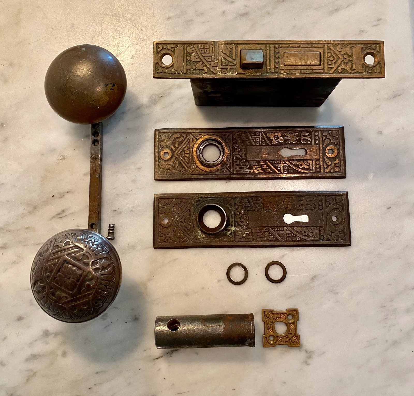 Antique Victorian Mortise Lock,Door Plates,Knobs,Deadbolt & Backplate Matching!