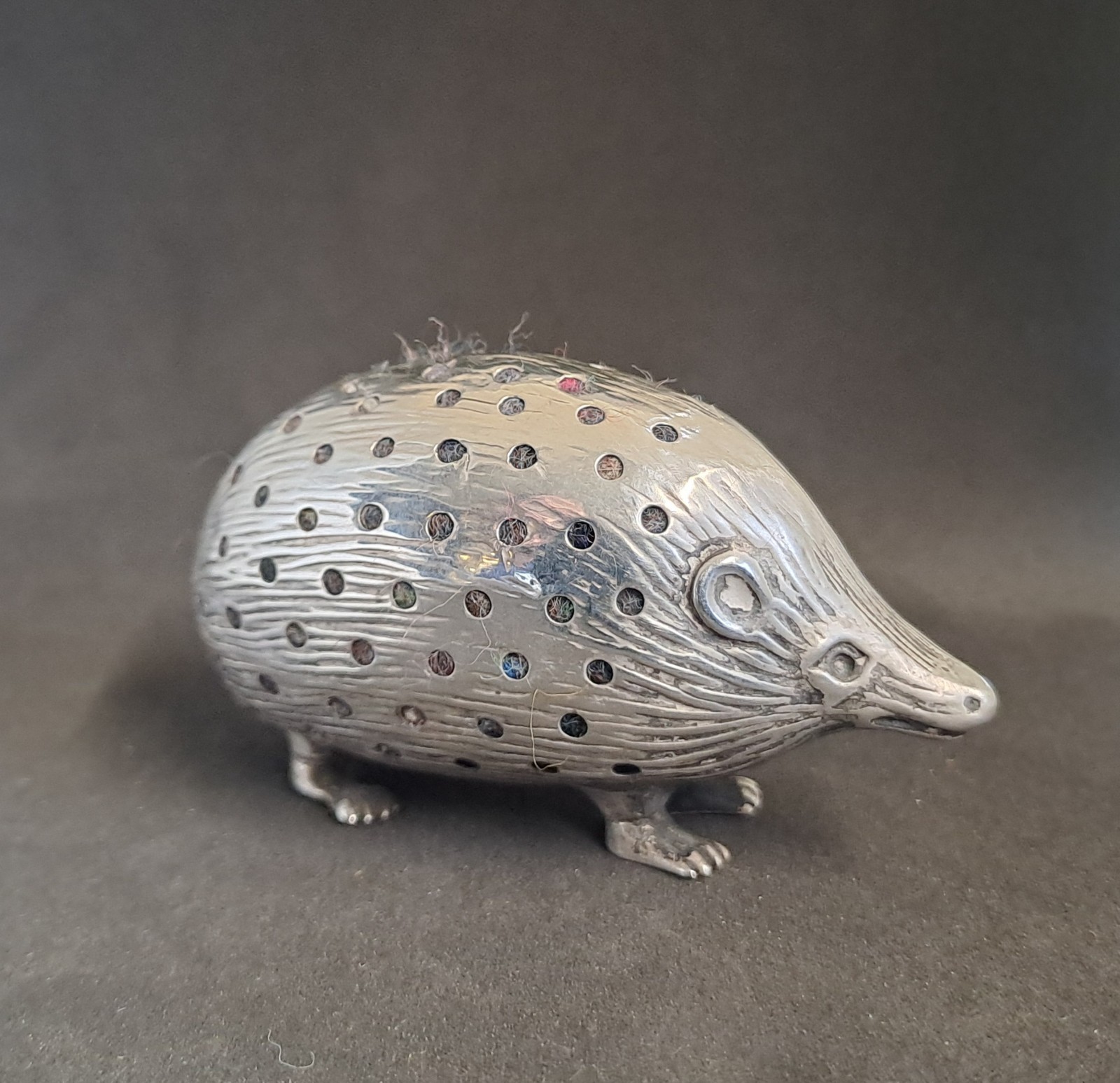 Solid Silver Hedgehog Pin Cushion. Birmingham 1906. S & Co.