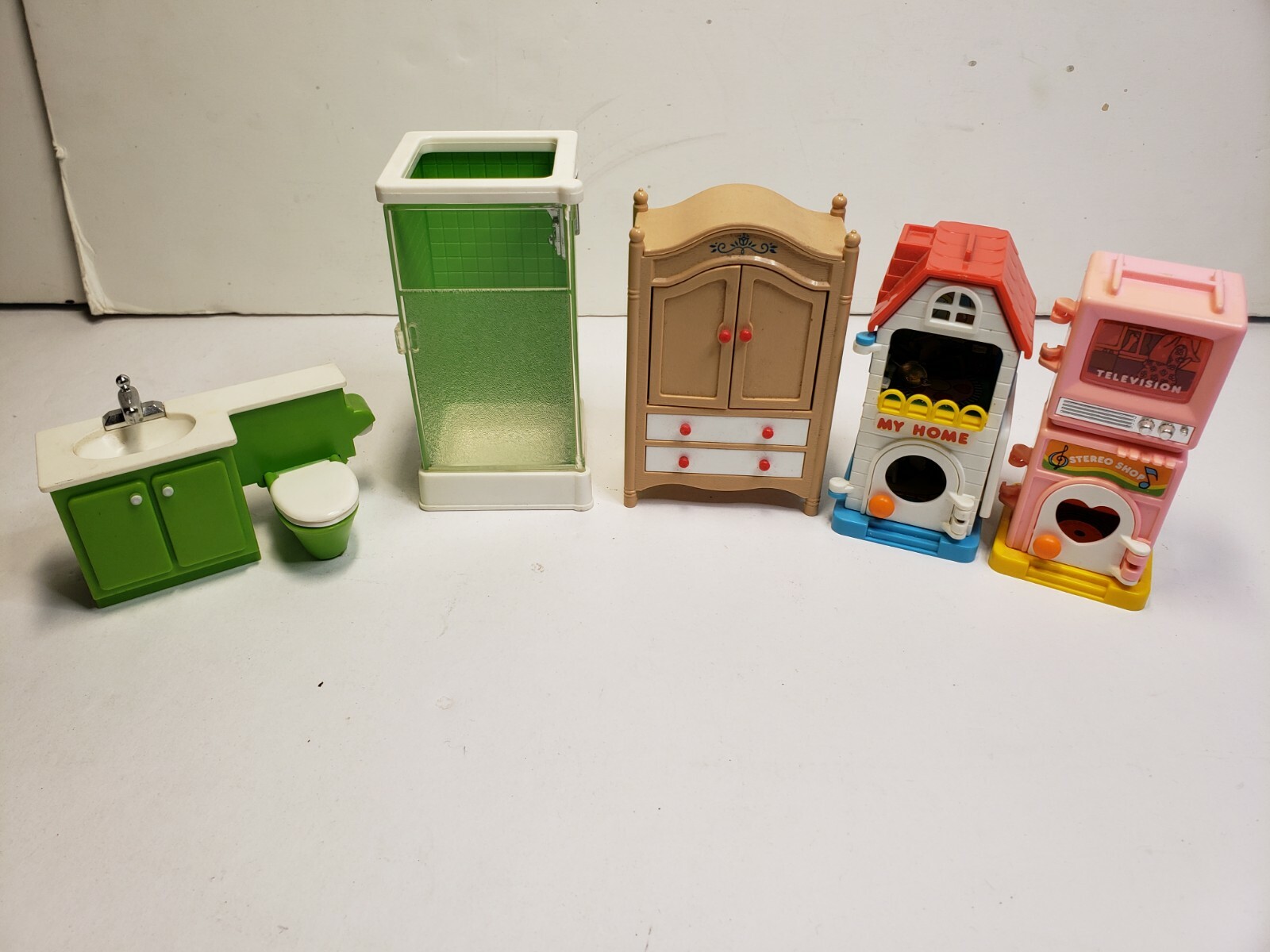 F-P TOYS and TOMY Dollhouse Furniture, Shower, Vanity, Dresser, Kitchen