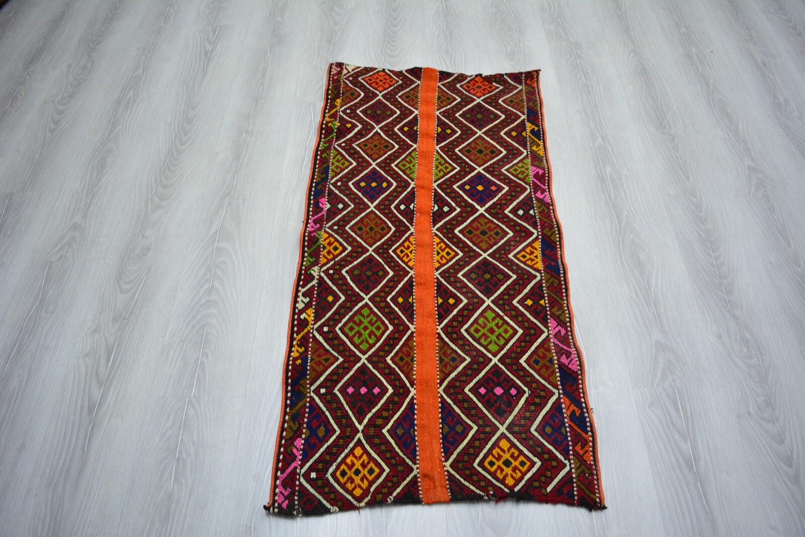Multicolor Turkish Vintage Kilim, 2×4.1ft, Antique Geometric Handmade Kilim Rug,